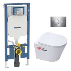 Geberit Flat toilet frame + SAT Infinitio rimless WC + Softclose seat + Chrome flush plate SLIM-INFINITIO-F)