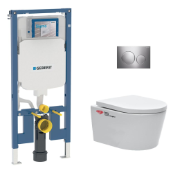 Geberit Frame UP720 extra-flat + WC SAT rimless with invisible fixings+ Softclose seat + Chrome plate (SLIM-SATRIMLESS-F)
