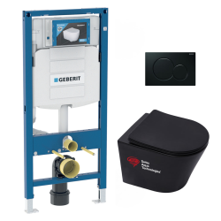 Geberit Toilet set UP320 support frame + SAT Infinitio rimless toilet matt black + Softclose seat + Black plate (GebBlackInfinitio-G)