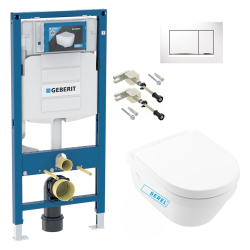 Geberit Toilet set Frame + Serel bowl + Soft close seat + White flush plate (GebSM10-H)