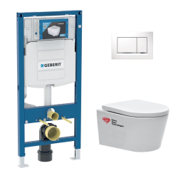 Geberit UP320 Support Frame + SAT rimless WC + Soft close seat + White flush plate (GEBSATRIMLESS-H)