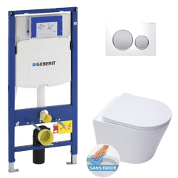 Geberit Toilet set UP320 support frame + SAT Infinitio rimless toilet  + Softclose seat + White flush plate (GebInfinitio-I)