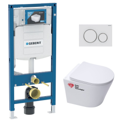 Geberit Toilet frame + SAT rimless WC + Soft close seat + White/chrome matt flush plate (GebSATrimless-J)