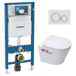 Geberit Toilet frame + SAT Infinitio rimless bowl + Softclose seat + White /matt chrome flush plate (GebInfinitio-J)