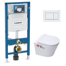 Geberit Toilet set Frame UP320 + SAT rimless + White flush plate (GebSATrimless-K)
