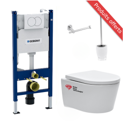Geberit Complete Toilet set + SAT rimless toilet with removable seat + FREE Accessory Set (SATrimlessGeb3-X)
