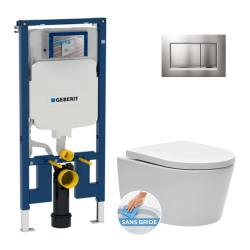 Geberit Toilet  Frame UP720 + SAT rimless WC + Softclose seat + Matt Chrome Plate (SLIM-SATrimless-L)