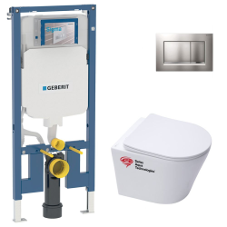 Geberit Extra-flat frame UP720  + SAT Infinitio rimless toilet + Softclose seat + Matt chrome flush plate (SLIM-Infinitio-L)