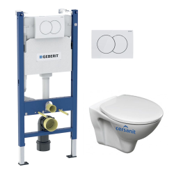 Geberit Toilet set  Duofix Frame + Cersanit S-line Pro bowl + Seat + White flush plate (S-LineProGeb3)