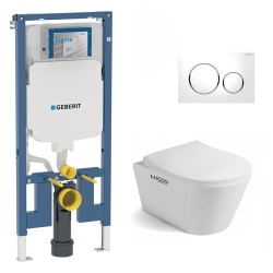 Geberit UP720 Support Frame set + Lucco Avva rimless bowl + Soft close seat + White flush plate (SLIM-Avva-C)