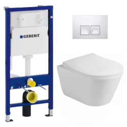 Geberit Toilet set Duofix frame + Lucco Avva rimless toilet + Softclose seat + White flush plate (AvvaGeb1)