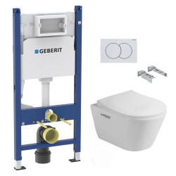 Geberit Toilet set Duofix frame + Lucco Avva rimless toilet + Softclose seat + White flush plate (AvvaGeb3)