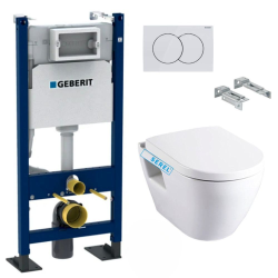 Geberit Toilet set Duofix Self-supporting frame + Serel SM10 toilet + Softclose seat + White flush plate (SM10GebX)