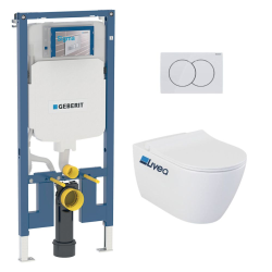 Geberit Toilet set UP100 Support frame + Livea Bello Rimless toilet + softclose seat+ alpine white plate (BelloGeb1)