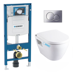 Geberit Toilet set UP320 support frame + Serel SM26 rimless WC + Softclose seat + Chrome flush plate (GebSM26-N)