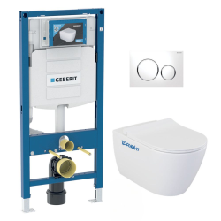 Geberit Toilet Set UP320 support frame + Livea Bello rimless toilet + Softclose seat + Chrome white plate (GebBello-C)