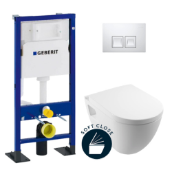 Geberit Toilet set Self-supporting Duofix support frame + Serel SM10 toilet + Softclose seat + White flush plate (SM10GebATP-1)