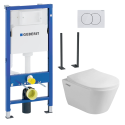 Geberit Toilet set DUOFIX UP100 Self-supporting Support frame  + Lucco Avva rimless wall-hung toilet + softclose seat + white plate
