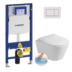 Geberit Toilet Pack UP320 Frame + Avva Rimless Toilet + Soft-Close Seat + Matt/Gloss White Flush Plate (GebAvva-K)