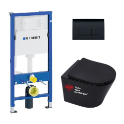 Geberit Duofix Frame + Matt Black Infinitio Toilet w/Soft-Close Seat + Delta 50 Black Flush Plate (BLINFIGEB7)