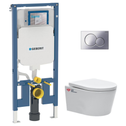 Geberit Extra-flat Toilet Frame + Swiss Aqua Technologies Rimless bowl + softclose seat + Plate (SLIM-SATRIMLESS-N)