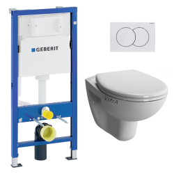 Geberit Toilet set Duofix Support frame 112cm + Vitra Normus wall-hung toilet + softclose seat + White plate (NormusGeb1)