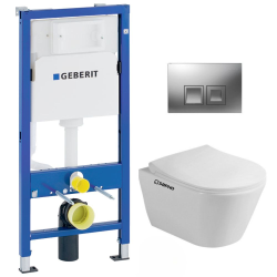 Geberit WC set Duofix UP100 frame + Lucco Avva rimless toilet with invisible fixings + softclose seat + matt chrome plate (AvvaGeb2)