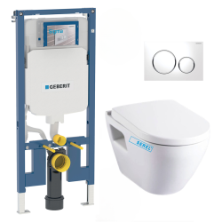 Geberit Toilet set  frame UP720 extra-flat + WC Serel SM10 + seat + white flush plate (SLIM-SM10-C)