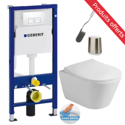 Geberit Toilet set Duofix frame + Lucco Avva rimless wc + Softclose seat + White flush plate + FREE toilet brush ( AvvaGeb1-Flex1 )