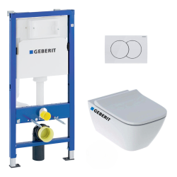 Geberit Toilet set Duofix Support frame + Geberit Smyle Rimfree toilet + softclose seat +  white flush plate (SmyleGeb1)