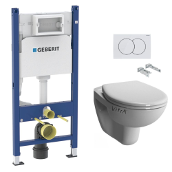 Geberit Duofix Toilet Frame + Vitra Normus rimless bowl + Softclose seat + White plate (NormusRimlessGeb3)