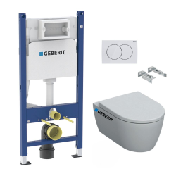 Geberit Toilet Pack Duofix Frame + iCon Rimless Toilet + Soft-Close Seat + White Flush Plate (iConGeb3)