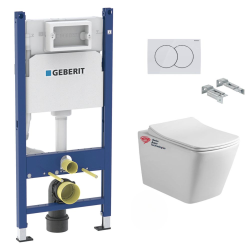 Geberit Toilet set Support frame + SAT Infinitio Design  Rimless Toilet, Invisible Fixings + White Plate (SINFIGEB3)