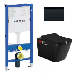 Geberit Duofix frame + SAT Infinitio Rimless toilet Black matt + softclose seat + Delta 50 Black flush plate (SBLINFIGEB7)