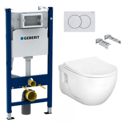 Geberit Toilet set Duofix Support Frame + Lucco Brilla rimless toilet + Softclose seat + White plate (BrillaGeb3)