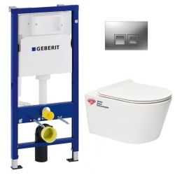Geberit Toilet set Duofix frame 112cm + WC rimless SAT Brevis + Ultra-thin seat, softclose + Matt chrome plate (BrevisGeb2)