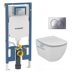 Geberit WC Pack Extra-flat support frame UP720 + Ideal Standard Tesi Aquablade WC + Softclose seat + Chrome plate