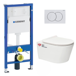 Geberit Toilet set Duofix frame 112cm + WC rimless SAT Brevis + Ultra-thin seat, softclose + White plate (BREVISGEB1)