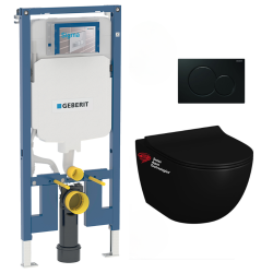 Geberit WC Pack UP720 Slim Frame + SAT Infinitio 2.0 Rimless WC Matt Black + Soft-Close Seat + Black Flush Plate (SLIMBLINFI2A)