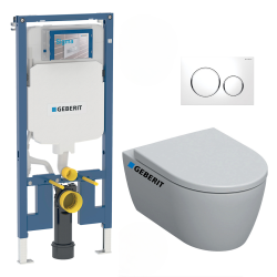 Geberit Duofix extra-flat WC frame pack + Geberit iCon rimless WC + softclose seat + White plate (SLIM-iCon-C)