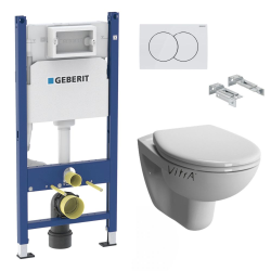 Geberit Toilet set Duofix Frame + Vitra Normus wall-hung toilet + Duroplast seat + White plate (NormusGeb3)