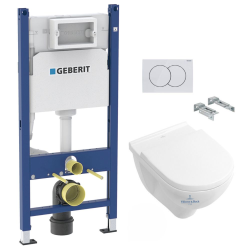 Geberit WC Set Duofix frame + O.novo Villeroy & Boch Rimless bowl with hollow bottom + Softclose seat + White plate (O.NOVORIMLESSGEB3)