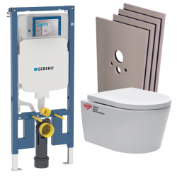 Geberit UP720 extra-flat toilet support + SATrimless toilet + Toilet seat+ Wall cladding set (SLIMSATCSB)