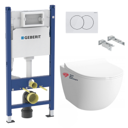 Geberit Toilet Set support frame + SAT rimless toilet Infinitio 2.0, invisible fixings + White plate (Infinitio2Geb3)