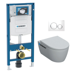 Geberit Toilet Set Duofix + Rimless wall-hung bowl + softclose seat + Sigma20 White chrome flush plate (GEBICON-C)