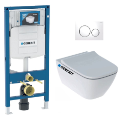 Geberit Toilet Set Duofix + Geberit Square Rimless wall-hung toilet + Sigma20 White chrome flush plate (GEBSMYLE-C)
