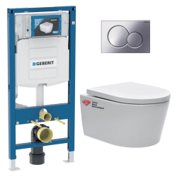 Geberit Toilet Set Geberit Duofix + SAT rimless toilet, invisible fixings + Softclose seat + Chrome plate (GebSATrimless-N)