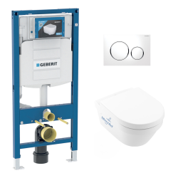 Geberit Toilet Pack Duofix UP320 Frame + Architectura Rimless Toilet + Soft-Close Seat + White/Chrome Flush Plate (GebArchi3-C)