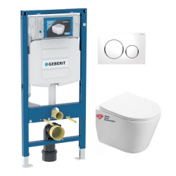 Geberit Duofix  Frame+ SAT Infinitio wall-hung rimless toilet + Softclose seat + White/chrome plate (GEBINFINITIO-C)
