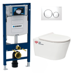 Geberit Toilet Set Duofix + SAT Brevis rimless toilet + ultra-slim Softclose seat + White/chrome plate (GEBBREVIS-C)